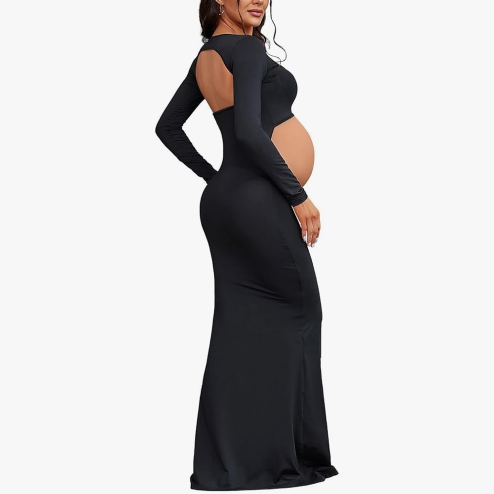 Black Backless Maternity Gown